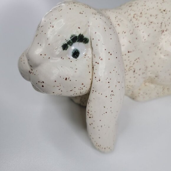 Ceramic Bunny Rabbit Glazed Holland Lop Ear Cream Speckled Eyelash 7 Inches Long - Picture 5 of 12